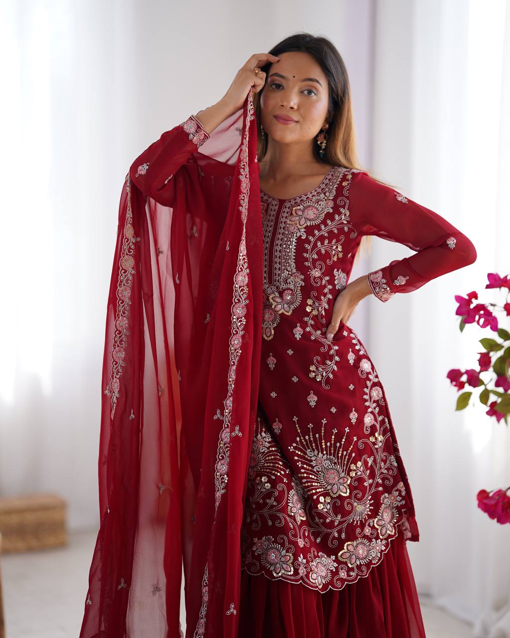 Awesome Sequins Georgette Sharara Suit With Dupatta - 2082