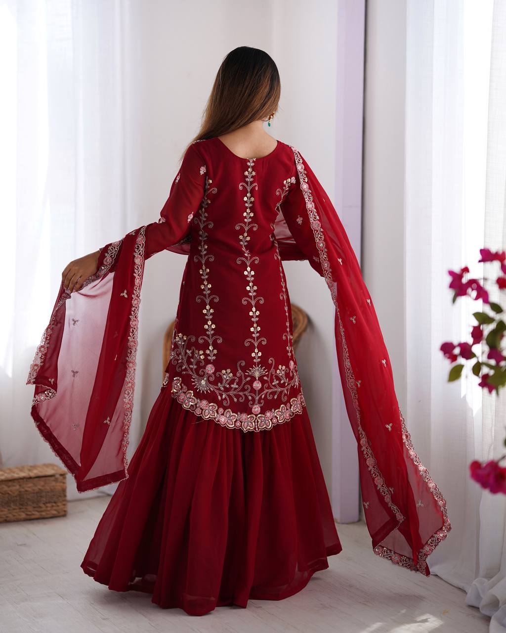 Awesome Sequins Georgette Sharara Suit With Dupatta - 2082