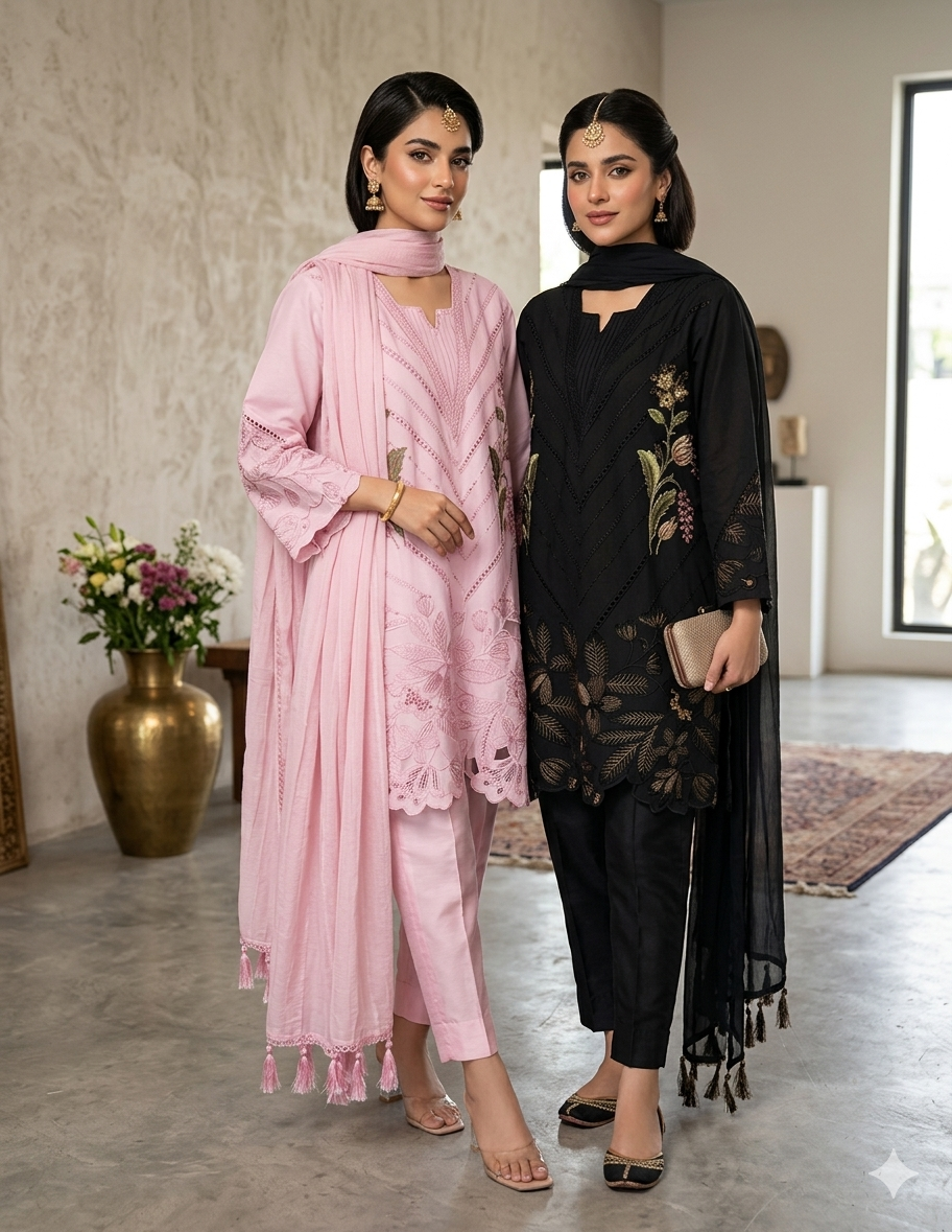 EXQUISITE PAKISTANI PREMIUM EMBROIDERED CUTWORK 🪡 3 PC WEAR - 1012