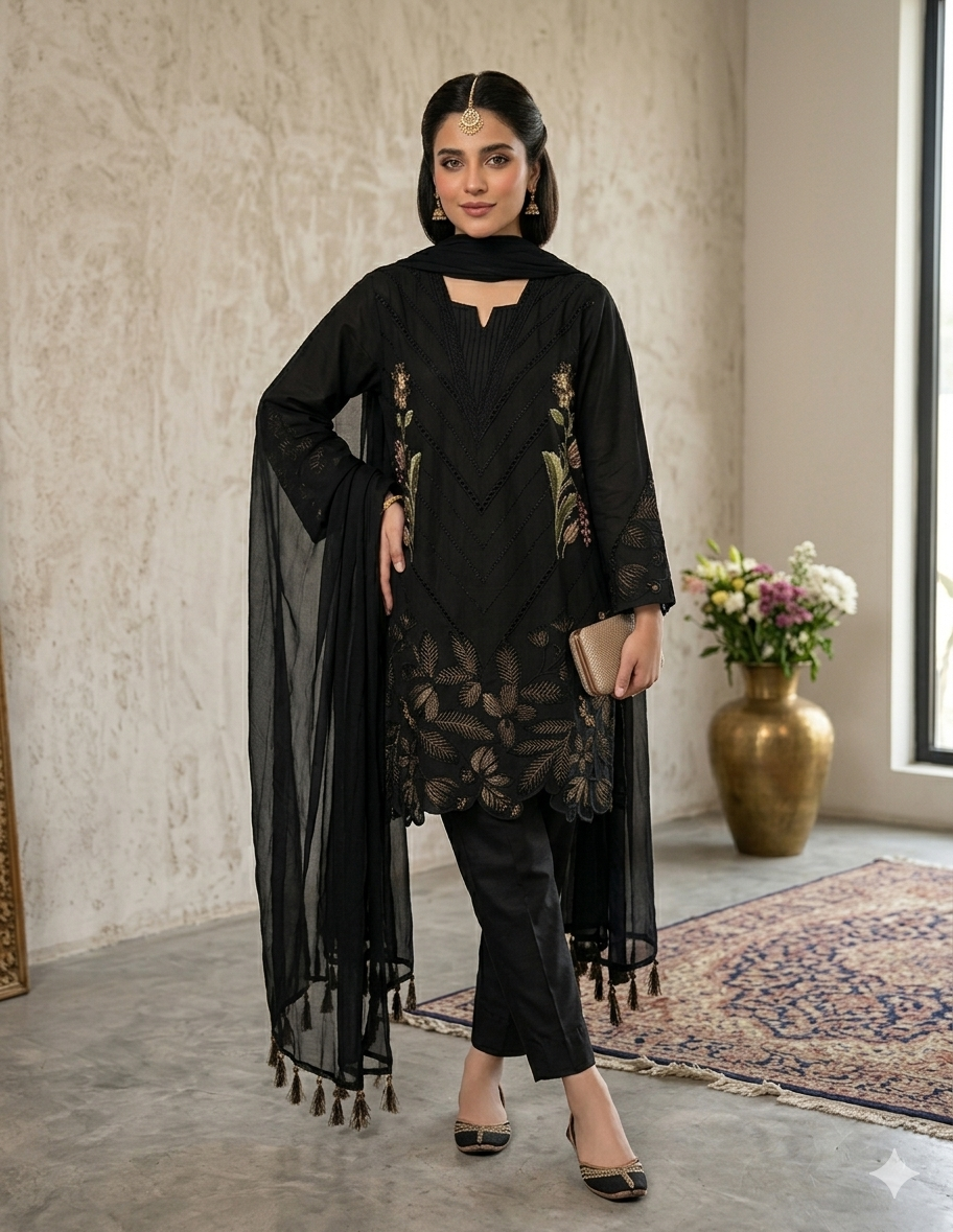 EXQUISITE PAKISTANI PREMIUM EMBROIDERED CUTWORK 🪡 3 PC WEAR - 1012
