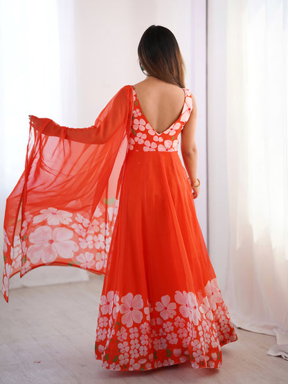 Floral Print Hand work gown - 1140