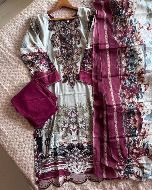 All time hit lawn dress with both options dupatta - 1028