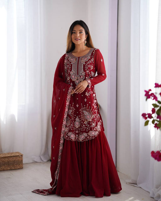 Awesome Sequins Georgette Sharara Suit With Dupatta - 2082